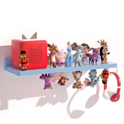 for Tonies Shelf Magnetic - Tonies Figure Organizer for Kids Room, Wooden Magnetic Display Shelf for Tonies Box Holder, Wall Floating Shelves Toy Storage Compatible Charging Station (1 Tier, Blue) - color: Blue, size: 1 Tier