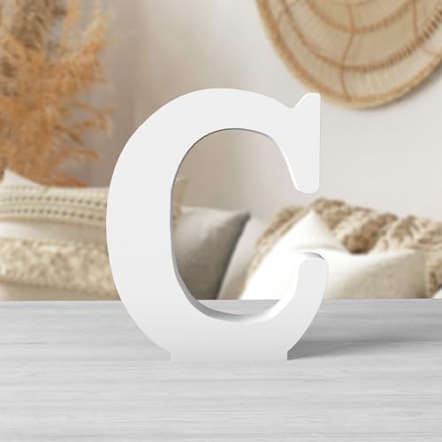 6 Inch White Wood Letters Unfinished Wood Letters for Wall Decor Decorative Standing Letters White Block Letters for wall Decoration for Craft Home Party Projects (C) - color: White-C, size: 6 inch