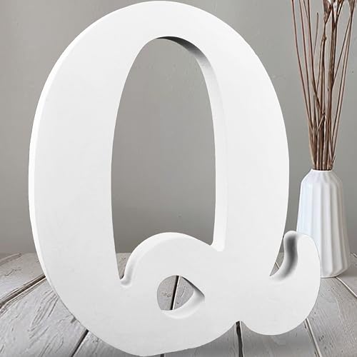 AOCEAN 12 Inch White Big Wood Letters Unfinished Wooden Letters for Wall Decor Decorative Standing Letters Slices Sign Board Decoration for Craft Home Party Projects (Q) - color: Q