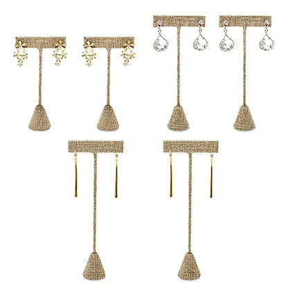 Ikee Design 6Pcs Set Linen Earring T Stand Display Set, Jewelry Display Stand for Showroom and Tradeshow Showcase, Burlap Linen, 4 1/2 H in; 5 3/4 H in; 6 3/4 H in - color: Burlap Linen, 3 Heights