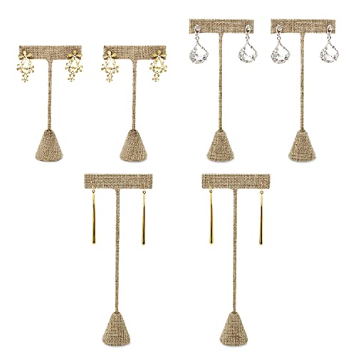 Ikee Design 6Pcs Set Linen Earring T Stand Display Set, Jewelry Display Stand for Showroom and Tradeshow Showcase, Burlap Linen, 4 1/2 H in; 5 3/4 H in; 6 3/4 H in - color: Burlap Linen, 3 Heights