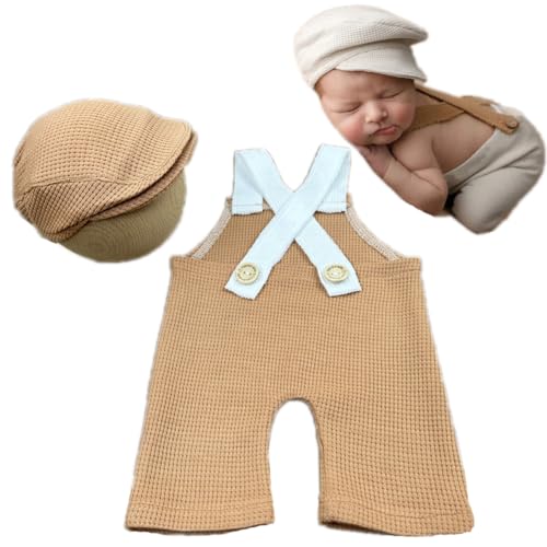 Newborn Baby Boy Suspender Pants Photo Outfits Gentleman Photography Outfit Girl - color: Khaki