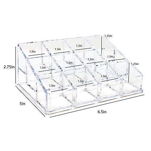 Isaac Jacobs Clear Acrylic 12 Compartment Nail Polish Holder, Organizer for Makeup, Essential Oils, Storage Solution, Rack Display (3 Rows (x4)) - size: 3 Rows (X4)