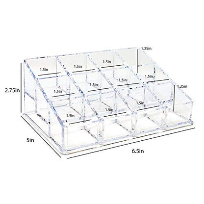 Isaac Jacobs Clear Acrylic 12 Compartment Nail Polish Holder, Organizer for Makeup, Essential Oils, Storage Solution, Rack Display (3 Rows (x4)) - size: 3 Rows (X4)