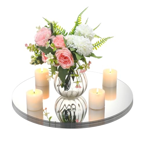 Amyhill 8 Pcs Round Mirrors for Centerpieces Table Decorations Acrylic Circle Mirrors Tray Candle Plates for Wedding Baby Shower Birthday Party Bulk Supplies(16 Inch) - size: 16 Inch