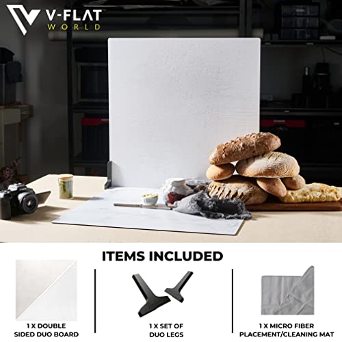 V-FLAT WORLD Duo Board Product Photography Backdrops - 2-Sided Background for Photograph, Realistic Item & Food Photography Background - Includes 2 Legs, Mat - 24" x 24", Raw Concrete/Vintage Plaster - color: Raw Concrete/Vintage Plaster, size: 24 x 24 in
