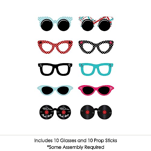 Big Dot of Happiness 50's Sock Hop Glasses - Paper Card Stock 1950s Rock N Roll Party Photo Booth Props Kit - 10 Count