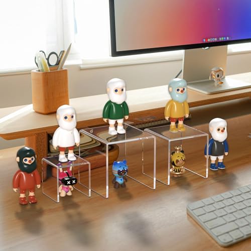 NIUBEE 2 Set Acrylic Risers Display for Funko POP Figures,Clear Cake Stands for Candy Dessert Table Decorations-3"x4"x5" - size: (3,4,5)" x2Set