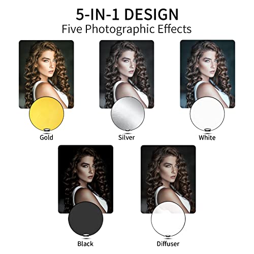 Selens 43 Inch (110cm) Photography Reflector, Collapsible Light Reflector with Carrying Case, 5 in 1 Reflector for Photography Photo Studio Lighting -Translucent, Silver, Gold, White and Black - size: 43 Inch