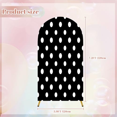 Wedding Arch Backdrop Cover 7.2FT Seamless Circles Ornament Dots Polka dot Black White Spandex Fitted Arch Cover Round Top Stands Cover for Birthday Party Ceremony Banquet Decoration - color: Color14, size: 7.2x3.6 FT