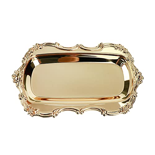 Quluxe Vintage Trinket Dish Jewelry Tray Small Perfume Organizer Tray for Wedding Photographer Detail Props Ceremony Antique Decor (Gold) - color: Gold, size: 7.9" x 4.7" x 0.6"
