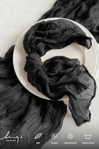 Ling's Moment Luxury Cloth Wedding Napkins - 19x19 Inch Reusable Cheesecloth Linen Napkins for Wedding Reception, Bridal Shower, Dinner Table - Washable, Durable (Set of 10), [Black] - color: Blk-black