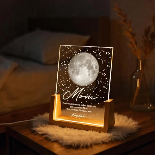 Custom Moon Phase Night Light for Mom, Personalized Moon Phase By Date LED Night Light, The Day You Became My Mom Decor, Mothers Day Gift, Gift from Daughter - color: Style 2