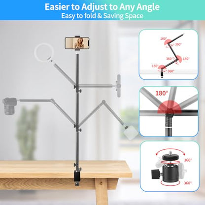 Heavy Duty Overhead Camera Desk Mount Stand 14.5"-41" with 1/4" Screw, 3-Section 360°Rotatable Detachable Articulating Boom Arm with Enlarged Handle C Clamp, Tabletop Light Stand for Streaming Vlog - color: DTMS05