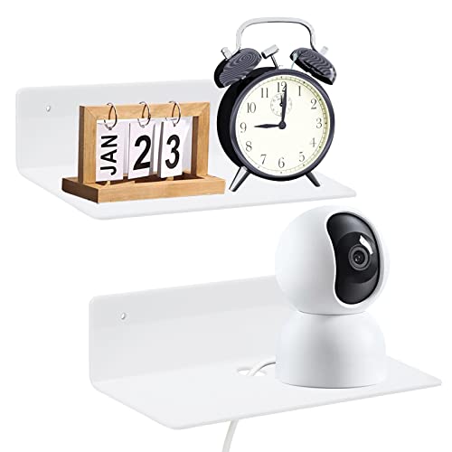 9 Inch Acrylic Floating Shelf No Drill Adhesive Wall Shelf Set of 2 for Funko Pop Storage, Floating Shelves Damage-Free Expand Wall Space for Living Room, Bathroom, Gaming Room, Office - White - color: White