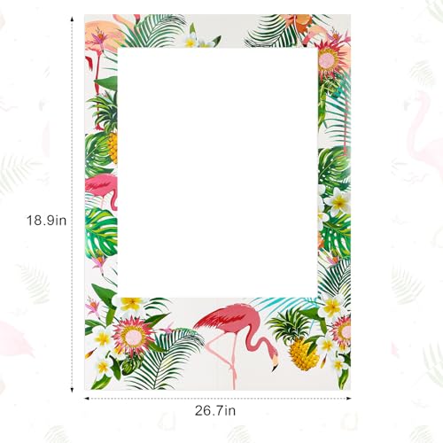 Relaxweex 13 Pcs Luau Photo Booth Props Hawaiian Party Decorations, 12 Pairs Beach Themed Funny Summer Glasses, 1 PC Summer Photo Frame, Tropical Party Supplies Favors(Flamingo Frame) - style: Flamingo Frame