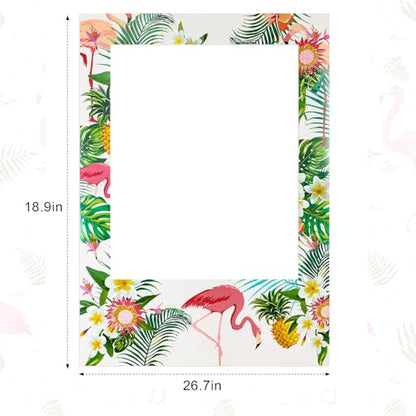 Relaxweex 13 Pcs Luau Photo Booth Props Hawaiian Party Decorations, 12 Pairs Beach Themed Funny Summer Glasses, 1 PC Summer Photo Frame, Tropical Party Supplies Favors(Flamingo Frame) - style: Flamingo Frame