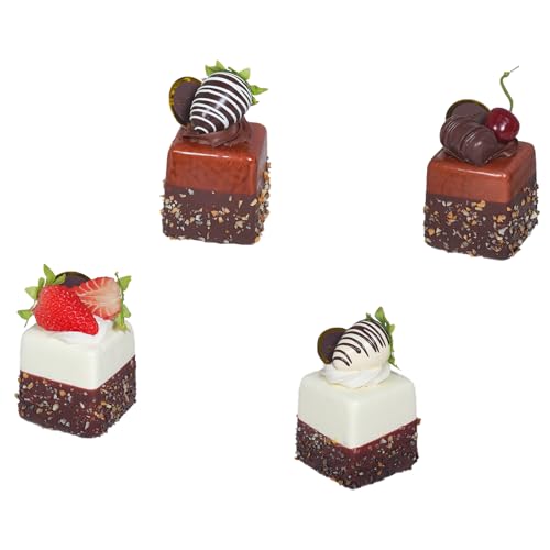 4 Pcs Realistic Artificial Cake Mixed Fake Model - Chocolate Fruit Cupcake for Photography Props, Home Kitchen Party Decorations