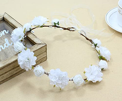 DDazzling Girls Breath Crown Flower Girl crown Floral Headband Wedding Hair Wreath Photo Props (White) - color: White