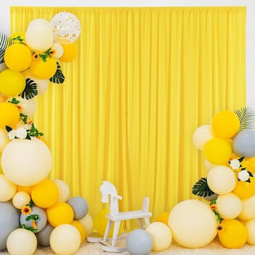 AK TRADING CO. 10 feet x 8 feet IFR Polyester Backdrop Drapes Curtains Panels with Rod Pockets - Wedding Ceremony Party Home Window Decorations - Lemon Yellow - color: Lemon Yellow, size: 10 ft x 8 ft