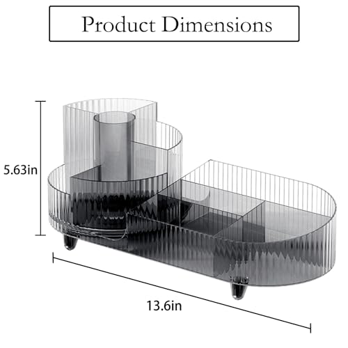 Rotating Makeup Organizer for Vanity with Brush Holder, Cosmetic Makeup Storage Organizer, Large Spinning Makeup Skincare Organizer, Countertop Makeup Perfume, Lotions Display Case (Transparent Black) - color: Transparent Black