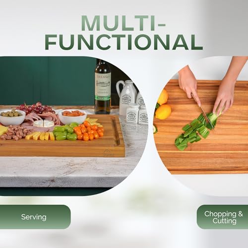 Howizz Acacia Wood Large Cutting Board, Thick Edge Grain Solid Wood Butcher Block For Kitchen, Non Toxic Pre-Oiled Carving Tray w/Juice Grooves and Easy Grip Handle, 20"x15" Thick 1" Gift-Ready Box - color: 1-Edge Grain 1in, size: 20"L x 15"W