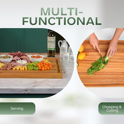 Howizz Acacia Wood Large Cutting Board, Thick Edge Grain Solid Wood Butcher Block For Kitchen, Non Toxic Pre-Oiled Carving Tray w/Juice Grooves and Easy Grip Handle, 20"x15" Thick 1" Gift-Ready Box - color: 1-Edge Grain 1in, size: 20"L x 15"W