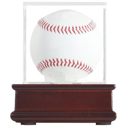 DisplayGifts Baseball Display Case Wooden Lacrosse Ball Stand 98% UV High Protection All-Sides Closure Cube for a Home Run or Autographed Ball Cherry Finish Bottom - color: Cherry