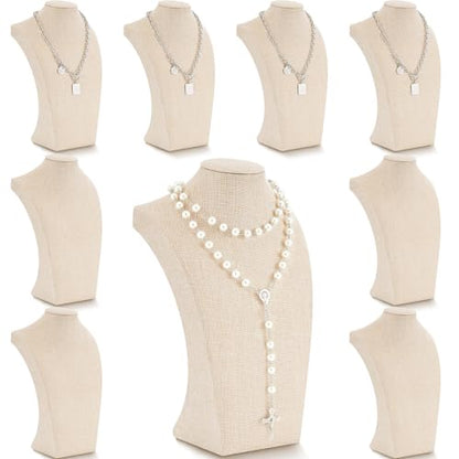 Kigley 9 Pcs Linen Necklace Display Bust Jewelry Holder Necklace Retail Mannequin Display Stand for Jewelry Selling Vendors Shows (11.4 x 6.9 Inch) - size: 11.4 x 6.9 Inch