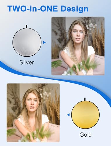 Selens 2 in 1 Foldable 17inch/45cm Light Reflecto,Collapsible Disc Photography Reflector Silver,Gold for Portable Portrait Photography and Outdoor Lighting - size: 2 in 1 17inch (Gold/Silver)