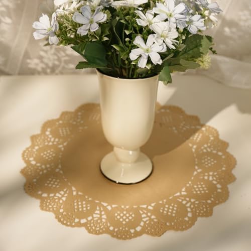 Phantomon 100 Pcs Brown Lace Paper Doilies – Disposable Natural Undyed Paper Placemats Uncolored, Eco-Friendly for Cakes, Dessert, Dining Table, Weddings, Birthday Parties (12 Inch) - size: 12 Inch