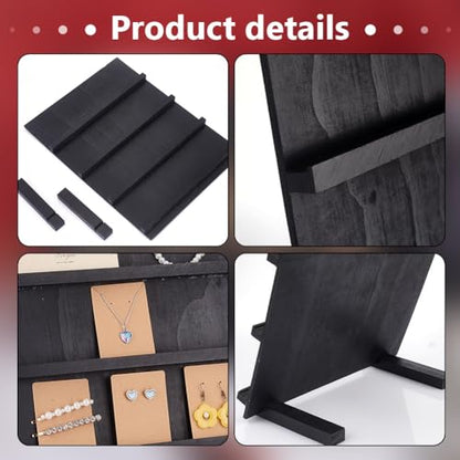 PH PandaHall 4-Tier Wooden Jewelry Tower Earring Display Stand Retail Jewelry Display Riser Removable Showcase with Slots Earring Display Card Holder for Selling Showing Exhibition Jewelry Storage - color: Black-4-Tier