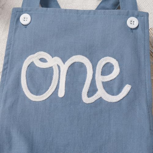 IMEKIS Baby Girls Boys Boho 1st Birthday Outfit Backless Overalls Romper for Cake Smash Photo Shoot - color: Blue + White One, size: 9-12 Months