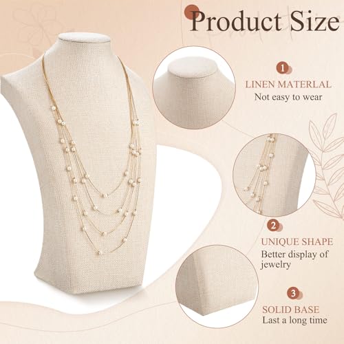 Kigley 3 Pcs Linen Jewelry Display Bust Necklace Display Stand Necklace Mannequin Holder for Jewelry Selling Trade Shows - size: 13.4 x 8.1 Inch