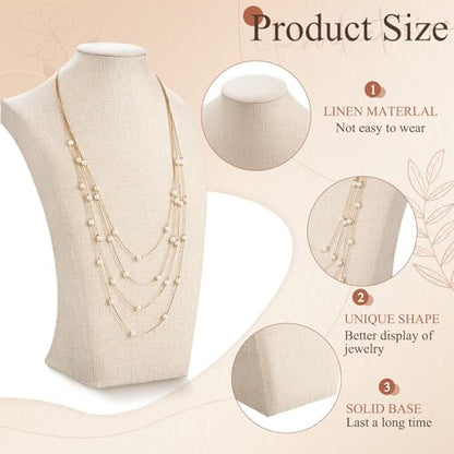 Kigley 3 Pcs Linen Jewelry Display Bust Necklace Display Stand Necklace Mannequin Holder for Jewelry Selling Trade Shows - size: 13.4 x 8.1 Inch
