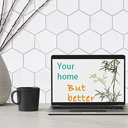 New Upgrade Premium Hexagon Peel and Stick Tile Backsplash, White Waterproof Stick on Backsplash, Self-Adhesive Marble Tiles for Kitchen,Bathroom and Bedroom，10-Sheet. - color: White