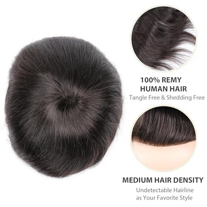 Toupee Mans Pieces and Hair System 100% Human Hair Mens Hairpiece Male Unit Mono Lace With Npu Around Lace Base Replacement 7x9 Inch 1B Off Black Strong Hold Undetectable Toupee System - color: 1B# Off black - Mono NPU, size: 7x9 Inch