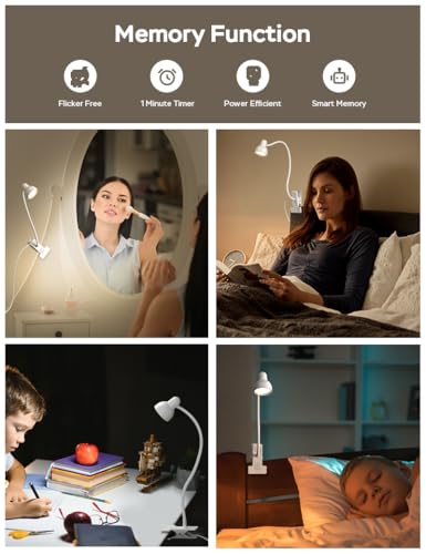 LiFMIRA Clip on Lamp USB Reading Light, 3 Color Modes, 10 Brightness Dimmable, Flexible Gooseneck Desk Lamp with Clamp, Eye Care Clip on Light for Bed Desk Headboard Home Dorm White - color: White