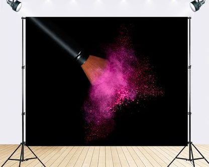 Trykid 6x4ft Makeup Brush Powder Backdrop Beauty Cosmetics Photography Magenta Pigment Explosion Background Tapestry Salon Photoshoot Glamour Party Decoration Photo Studio Prop Fabric Backdrop - size: 6x4ft