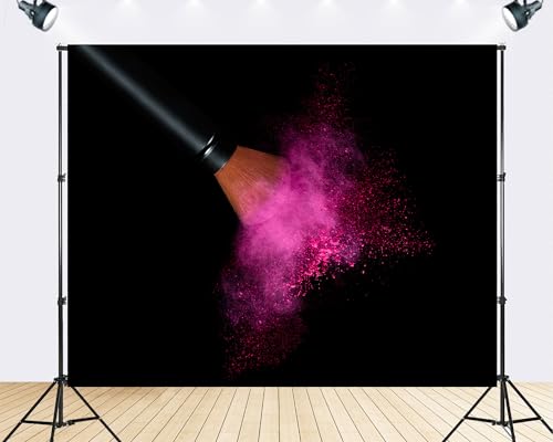 Trykid 12x8ft Makeup Brush Powder Backdrop Beauty Cosmetics Photography Magenta Pigment Explosion Background Tapestry Salon Photoshoot Glamour Party Decoration Photo Studio Prop Fabric Backdrop - size: 12x8ft