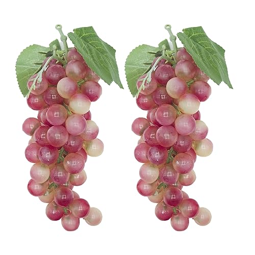Featuman 2 Bunches Faux Grapes Decor Realistic, 8 Inch Artificial Grapes Fake Fruit for Wedding Party Cabinet Pub Fall Harvest Farmhouse Photography Props (60 Grains Red) - color: Red Grape & 60
