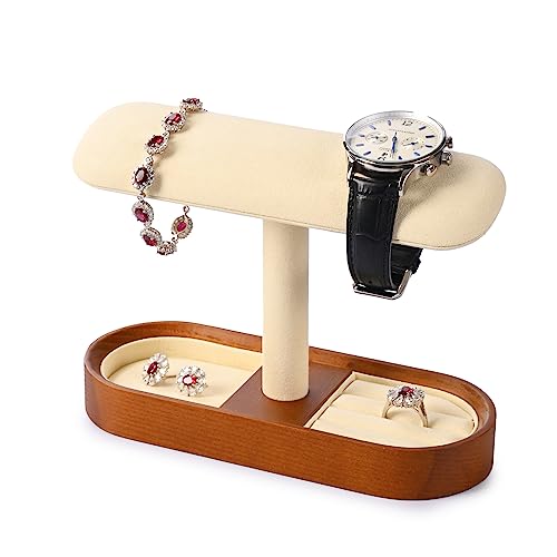 Oirlv Solid Wood Watch Stand T-bar Watch Holder Organizer for Men and Women Showcase Jewelry Display Stand Rings Earrings Necklace Storage(Creamy-whit) - color: Creamy White, size: Option 1 regular