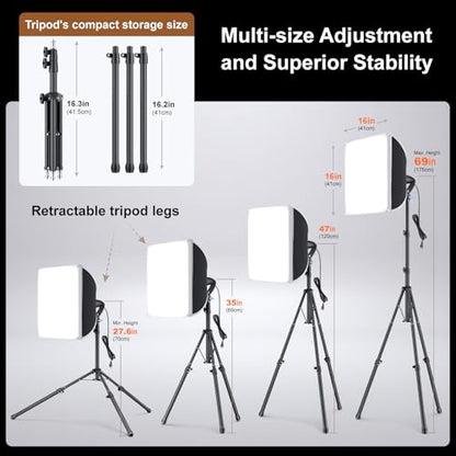 LINCO Lincostore Softbox Photography Lighting Kit 16'' x 16'' Professional Softbox Lighting Kit with 85W 3000-6500K LED Bulbs, Studio Lights for Photography/Video Recording/Live Streaming AM319