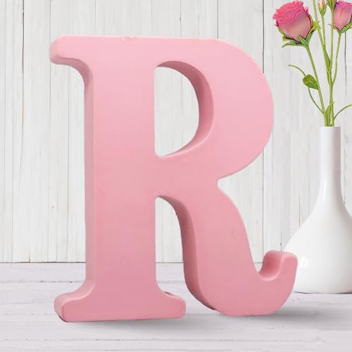 AOCEAN 6 Inch Pink Wood Letters Unfinished Wooden Letters for Wall MAGA Decorative Standing Letters Slices Sign Board for Crafts Christmas Decoration Home Party Projects (R) - style: R
