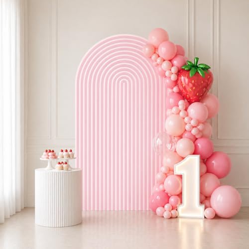 Strawberry Berry Shower First Baby Arch Backdrop Cover Pastel Pink Plaids Chiara Arched Stand Stretchy Cover for Birthday Party Decoratons (3x5ft,2400GX) - color: 2400GX, size: 3x5ft