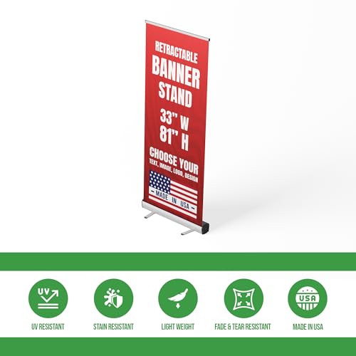 BCB Print Custom Retractable Banner 33x81 | Personalized Pull Up Banner, Roll Up Banner, Pop Up Display Sign | Custom Banner with OPTIONAL ADD-ON Stand Hardware | Made in USA | HD Print - color: Retractable Banner