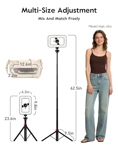 Tripod for iPhone with Light, Portable 15W Ring Light with Stand and Phone Holder for Video Recording, 6000mAh Magnetic Phone Tripod with Light 2500K-9000K for Food Hunt,Mukbang Video,Vlogging,CRI＞95