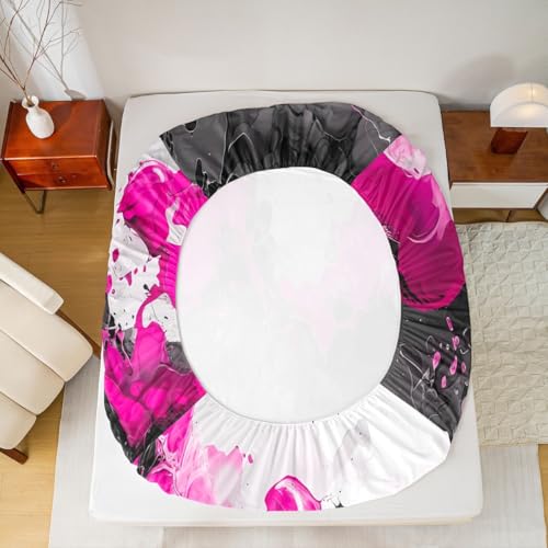 Abstract Art Fitted Sheet Hot Pink Bed Sheets | Ombre Marble Texture Ink Fluid Art Gradient Black Marbling Sheets Queen Size Bed Set - color: Hot Pink, size: Queen