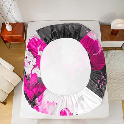 Abstract Art Fitted Sheet Hot Pink Twin Bed Sheets | Ombre Marble Texture Ink Fluid Art Gradient Black Marbling Bed Set - color: Hot Pink, size: Twin