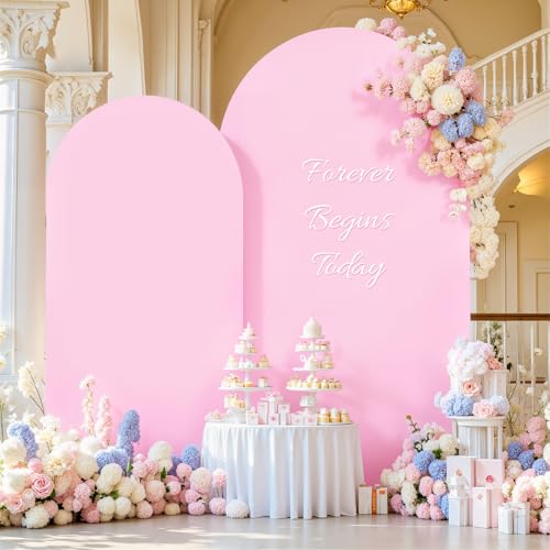 7.2FT 6FT Arch Backdrop Cover for Wedding, Set of 2 Stretchy Spandex Fitted Arch Stand Cover for Baby Shower, Birthday Party Decor, Chiara Backdrop Cover with Double-Sided Design(Pink) - color: Pink